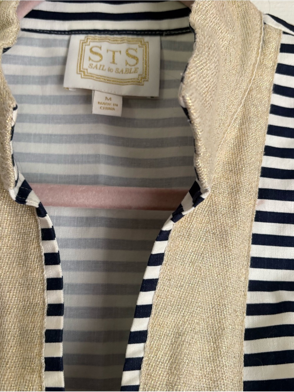 Sail to Sable Metallic Gold and Navy Striped Blazer